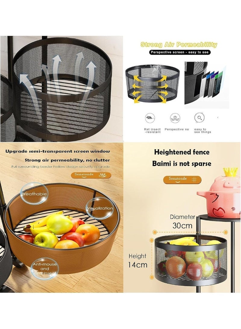 ناما عربة مطبخ 360 توربو بعجلات، منظم مطبخ وحلول تخزين للمنظمات المستديرة وإكسسوارات المطبخ، رف خضار دوار للمطبخ (أسود، 4 طبقات) - Image 5